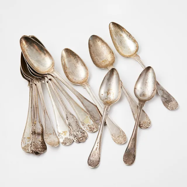 MATSKEDAR, 13 dlr, silver, bl.a. Barkman, Wendelius, P.O Hellsund, Carl Gustav Hjulström, 1800-tal.