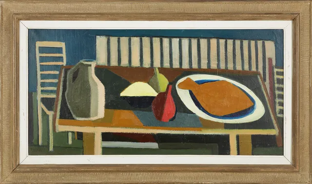 OLLE IDEWALL (1928-91) Stilleben med vinkanna och frukter, oljemålning på duk, signerad O. Idewall.