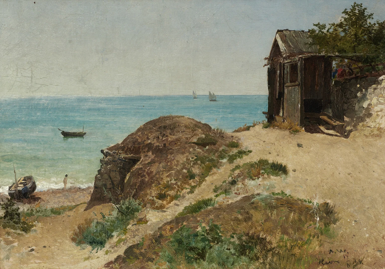 ALFRED WAHLBERG (SVERIGE, 1834–1906). Motiv från Le Havre, signerad A.W. samt otydligt daterad, 1860-tal, olja på duk. — Paintings — Crafoord Auktioner Stockholm