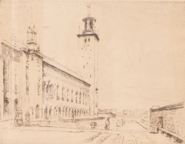 ANDOR HELLER. "Stadshuset", etsning, signerad.