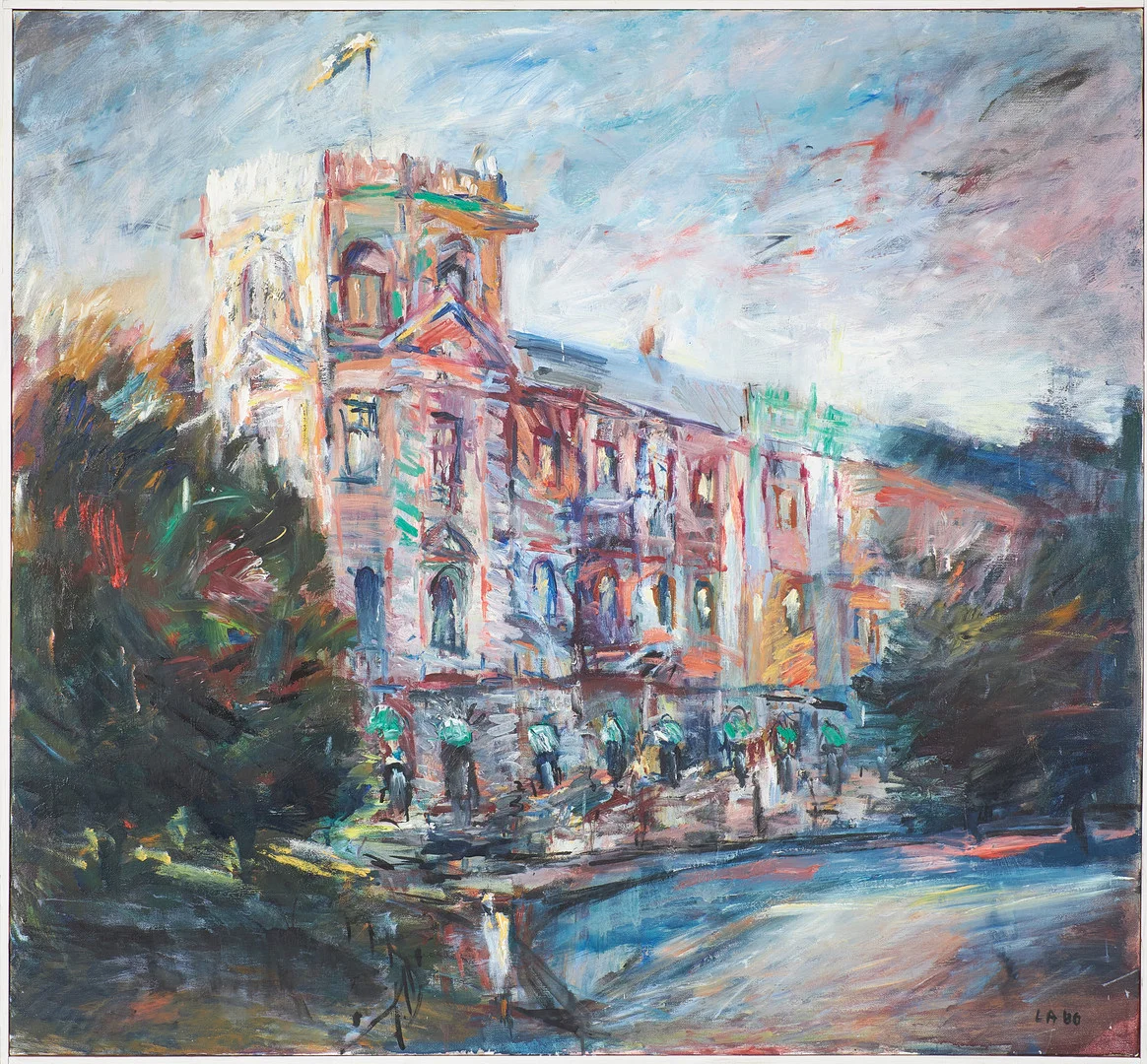 LEIF AHNLUND. "Elsas Kvällspromenad II", signerad a tergo, daterad 1986. — Paintings — Stockholms Auktionsverk Sickla