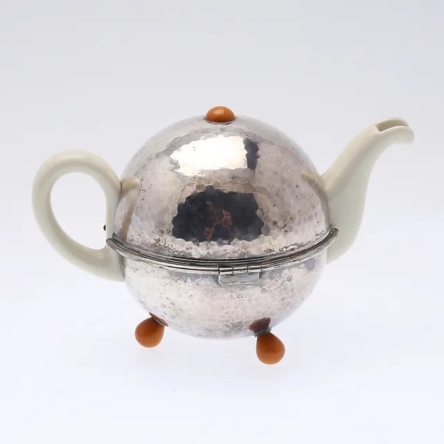 TE/KAFFEKANNA, porslin i metallhölje, art deco, Bauscher Weiden DRP.