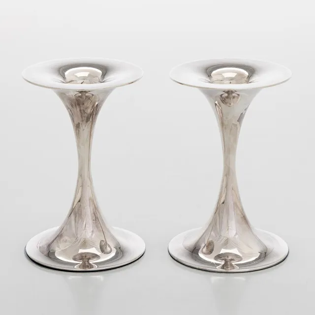 Tapio Wirkkala, ljusstakar, ett par, silver, "Trumpetti", Kultakeskus, Tavastehus 1969.