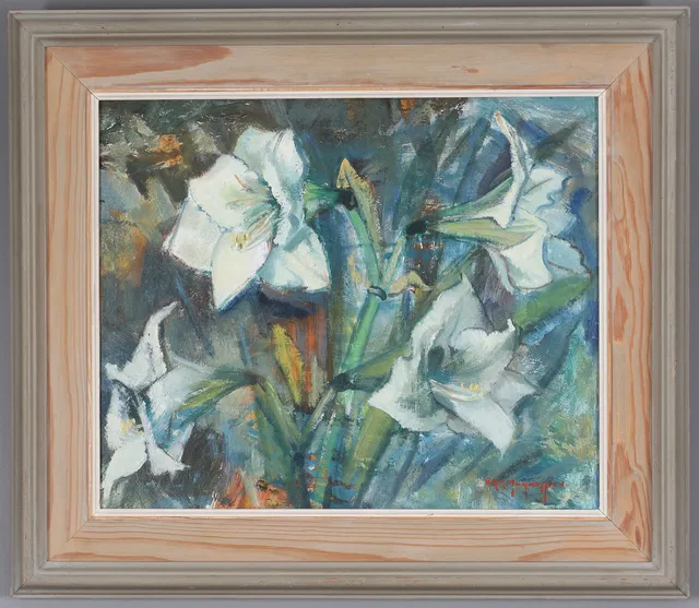 ERIK MAGNUSSON. Blomsterstilleben, olja på pannå, signerad.