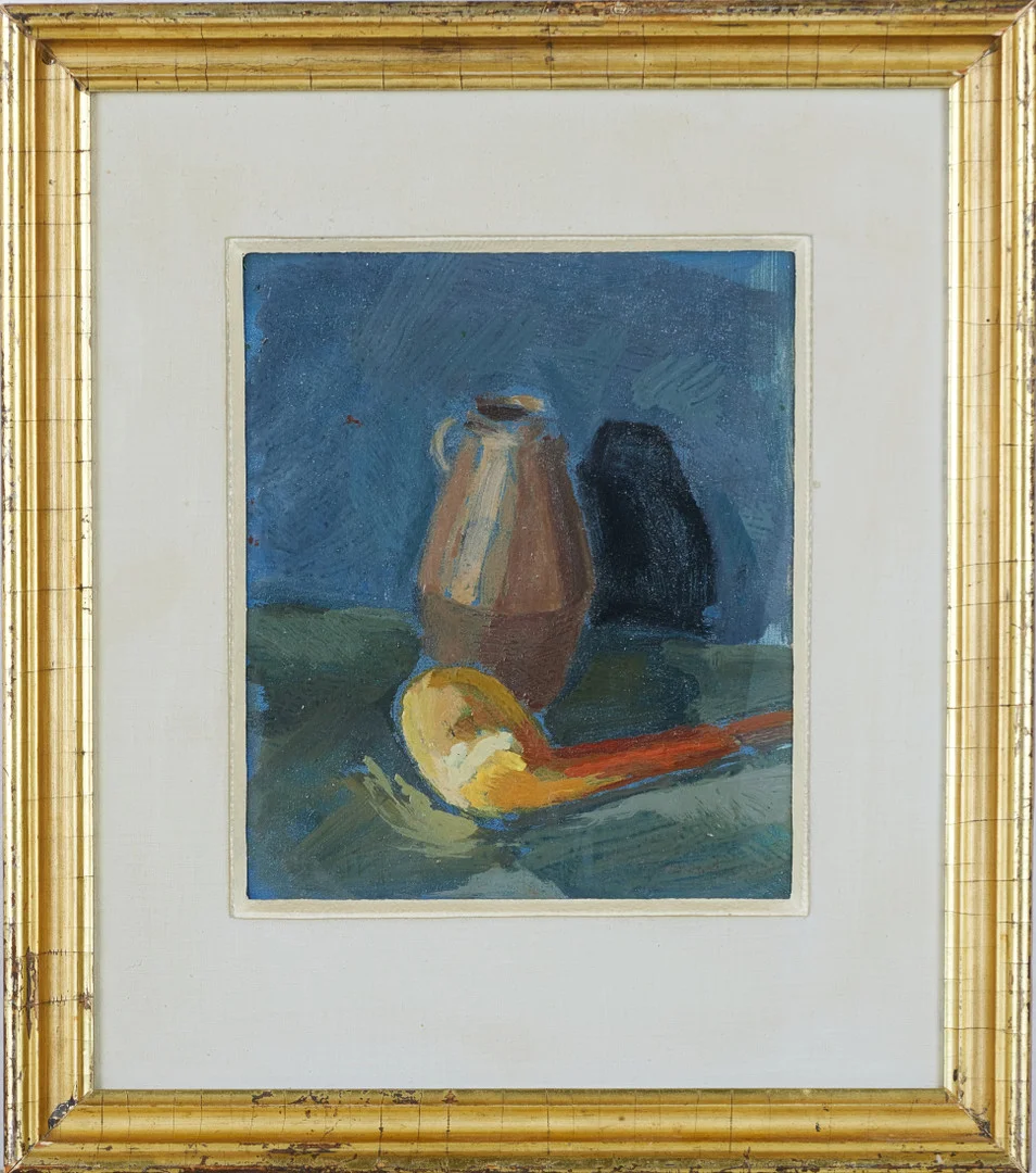 ROLAND SVENSSON. Stilleben, olja på pannå, signerad och daterad Roland S -35. — Paintings — Stockholms Auktionsverk Magasin 5
