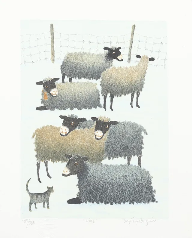 BIRGITTA MÅNGSÉN. "Möte", litografi nr 103/360, signerad.