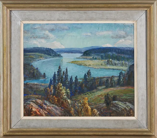 ANTS MURAKIN (1892-1975). Landskap med sjö, olja på pannå, signerad A. Murakin.