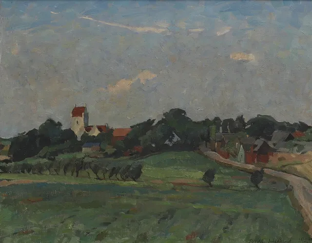 ALFRED HEDLUND. "Wallkärra by", signerad och daterad 1929.