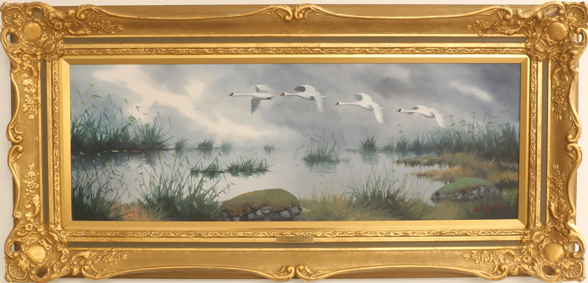 WALTER LILJENBERG. Olja på duk, Flygande svanar, signerad. — Paintings — RA Auktionsverket Norrköping
