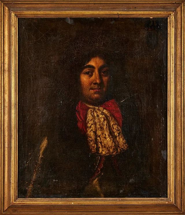 FRANSK SKOLA. ca 1680-90, Porträtt av herreman i rustning, olja på duk.