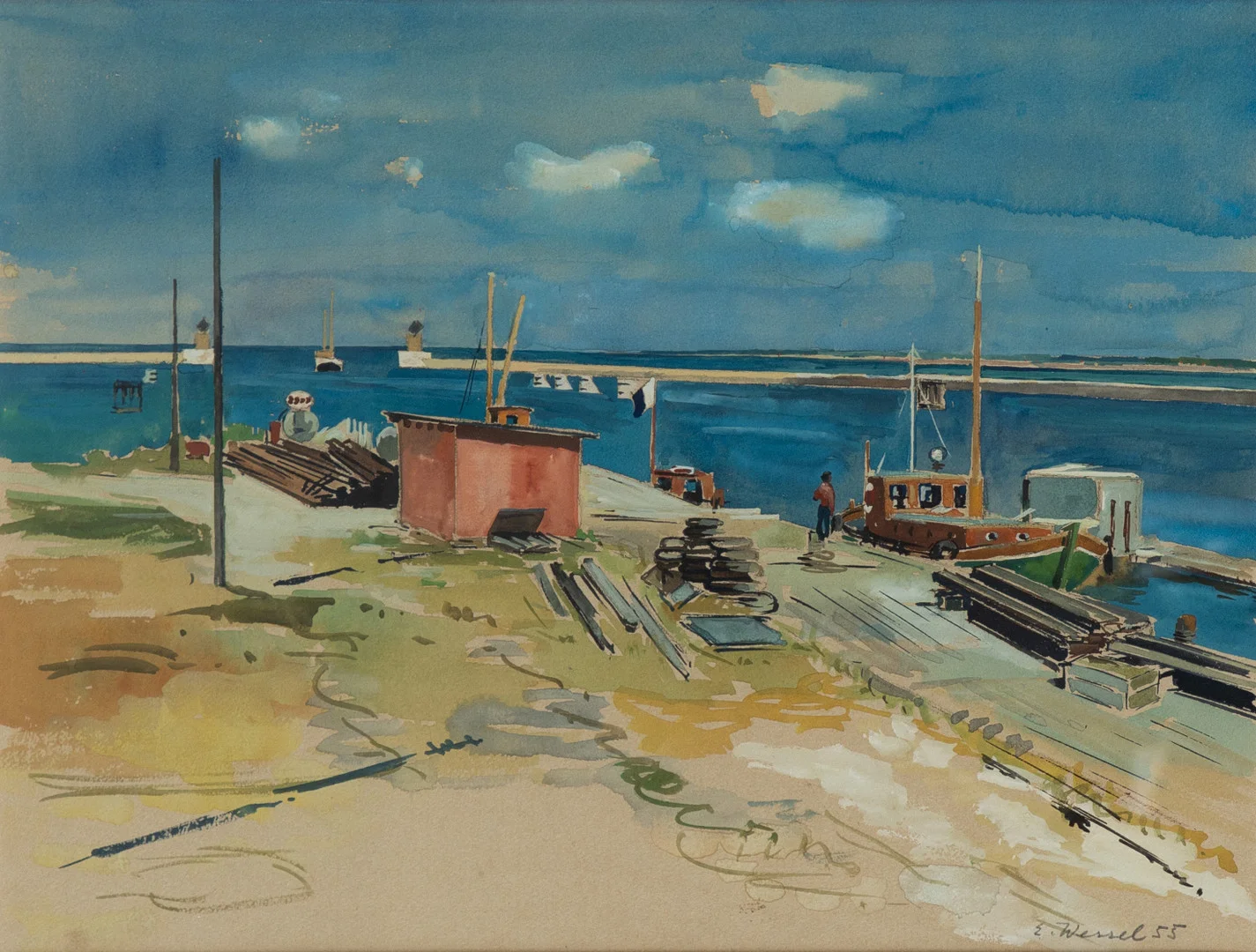 ERICH WESSEL (1906-1983). Am Anleger. — Paintings — Stockholms Auktionsverk Hamburg