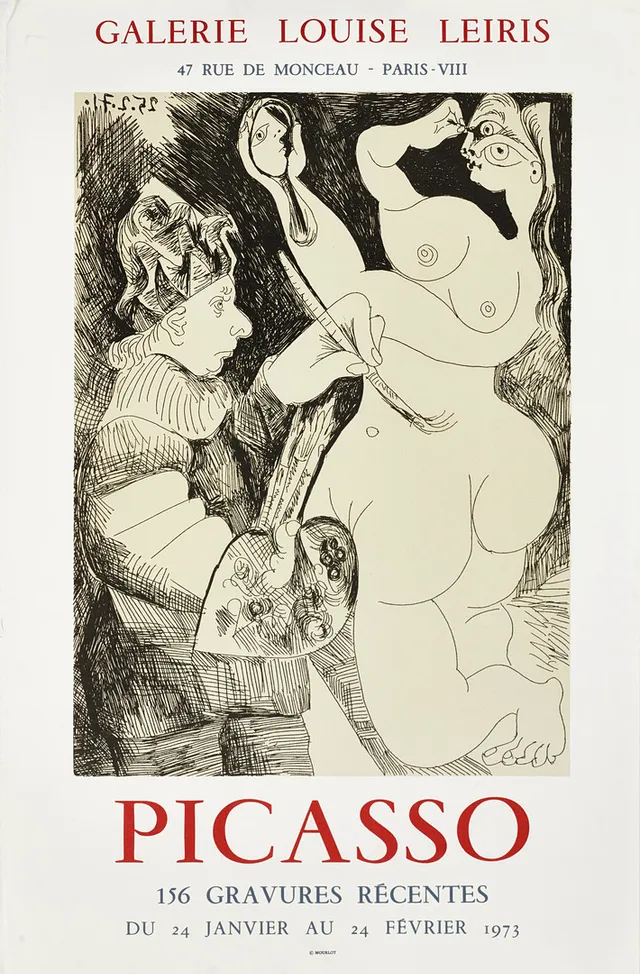PABLO PICASSO. Utställningsaffisch, litografisk. Picasso Galerie Louise Leiris, Paris 1973.