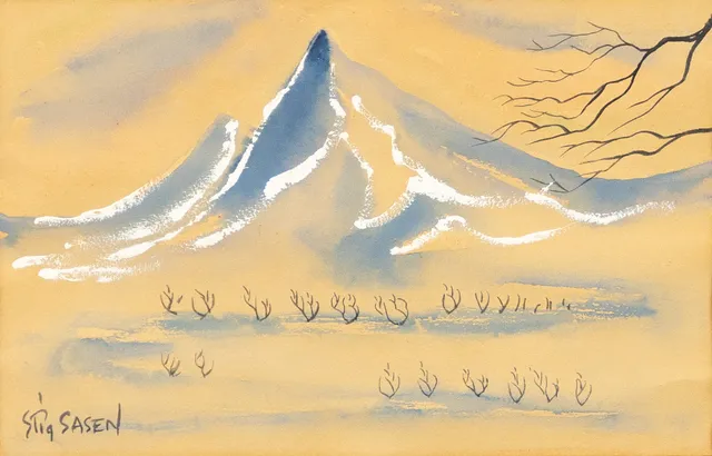 STIG SASEN. Gouache, fjällmotiv, signerad.