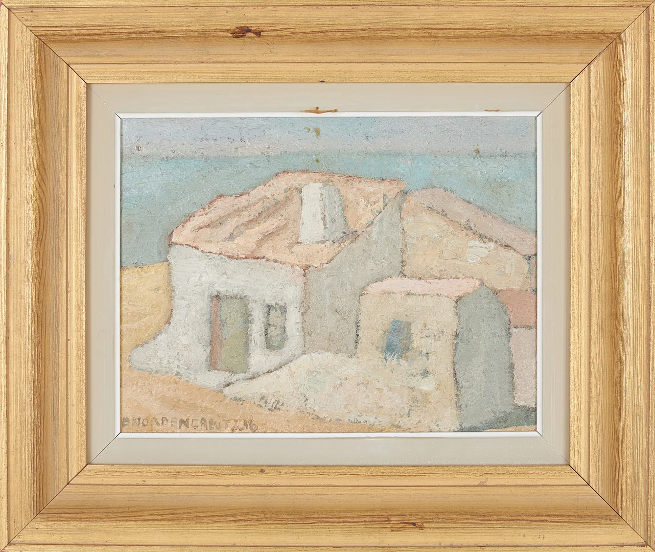 BRITA NORDENCREUTZ. Husfasader, olja på duk lagd på pannå, signerad och daterad -56. — Paintings — Stockholms Auktionsverk Sickla