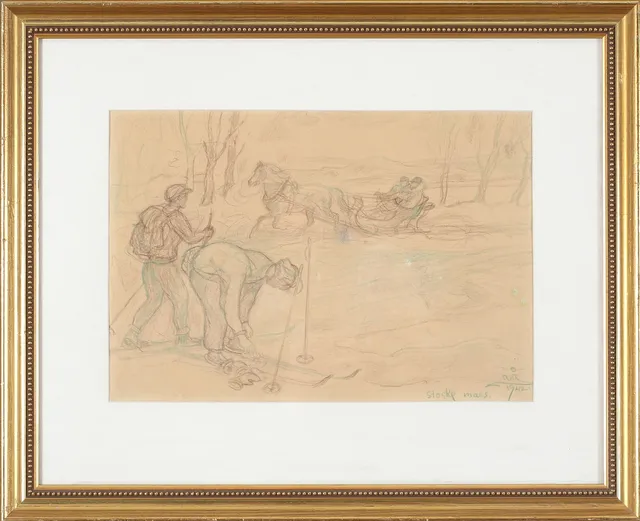 ACKE ÅSLUND. "Stocke mars", blandteknik på papper, signerad och daterad 1942.