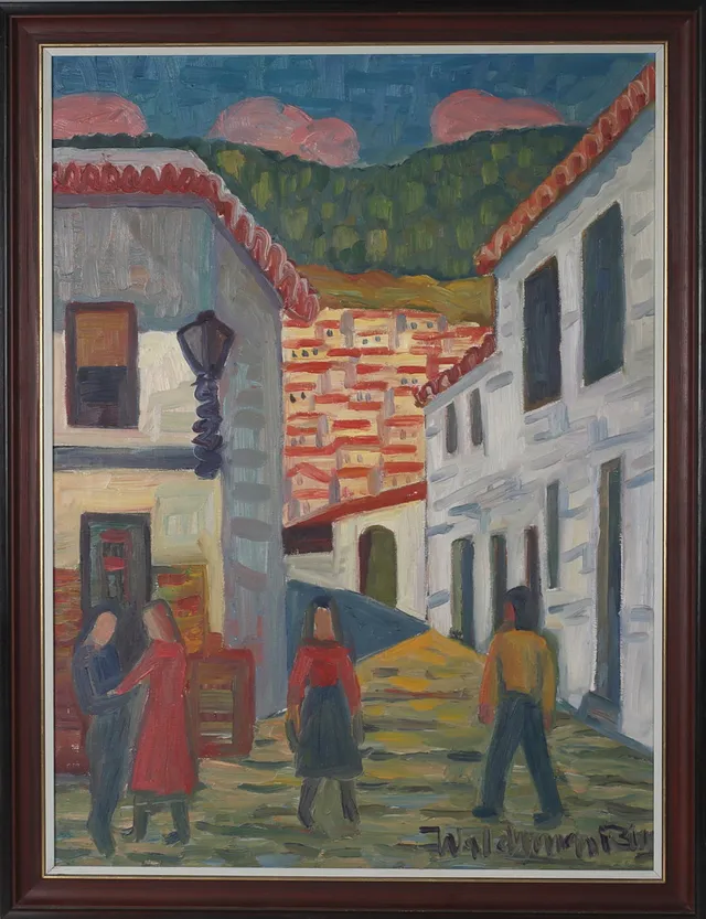 WALDEMAR BERG. Gatuvy, olja på duk, signerad.