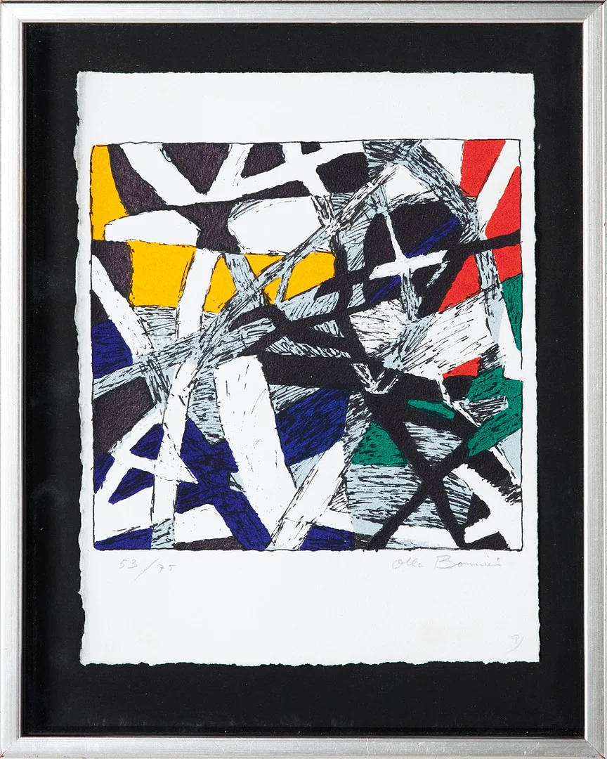 OLLE BONNIÉR (1925-2016):. Komposition, signerad samt numrerad 53/75, litografi. — Engravings & Prints — Stockholms Auktionsverk Sickla