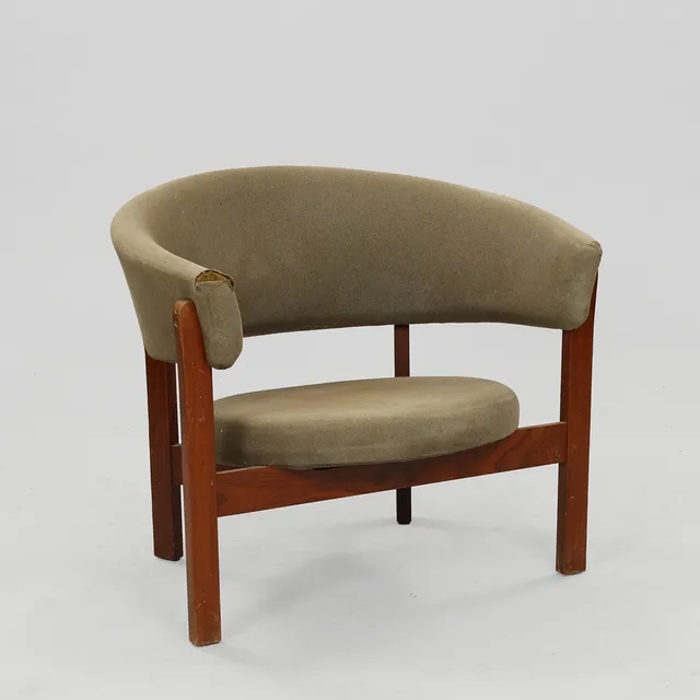 ARNE WAHL IVERSEN. Lænestol, "Prim", teak & tekstil, IKEA, 1960'erne. Sverige.