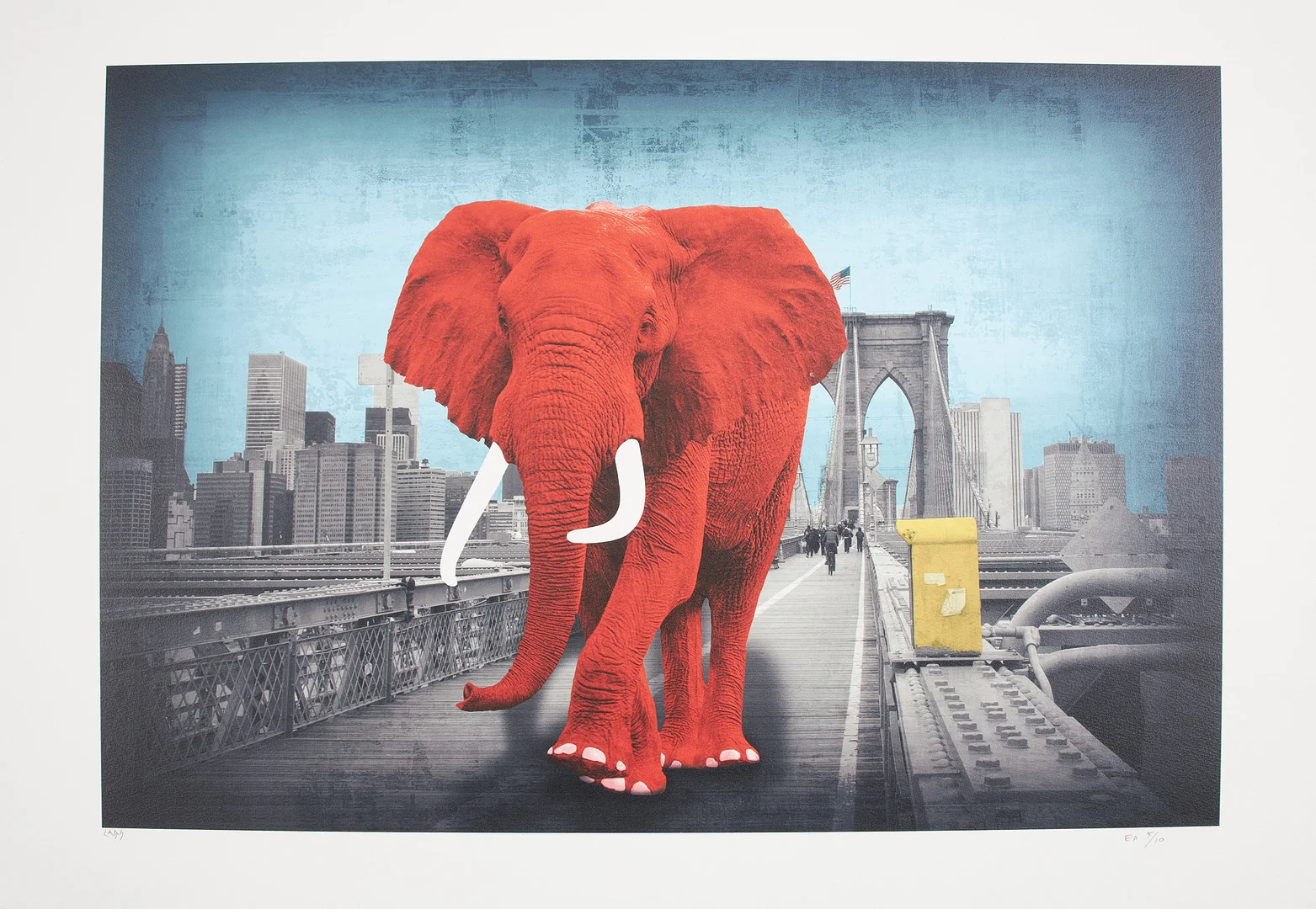 LARS TUNEBO. "Tripping on Brooklyn Bridge", plantryck, signerad och numrerad EA 5/10. — Engravings & Prints — Stockholms Auktionsverk Sickla