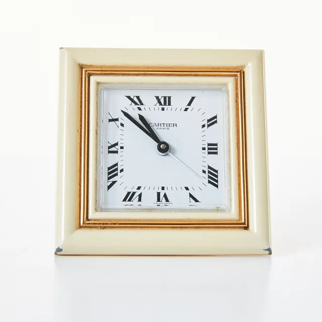 CARTIER, reseväckarur, mässing/lack.