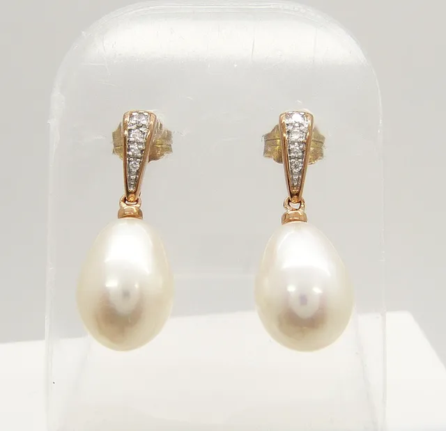 CULTURED PEARL & DIAMOND EARRINGS.