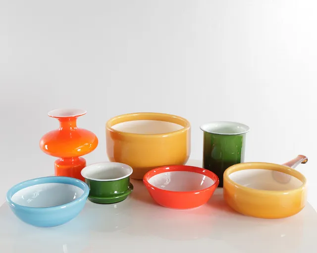 PER LÜTKEN / MICHAEL BANG. “Carnaby” / "Palet", samling glas dele af farvet overfangsglas. Udført hos Kastrup Holmegaard. 1960–70'erne (7).
