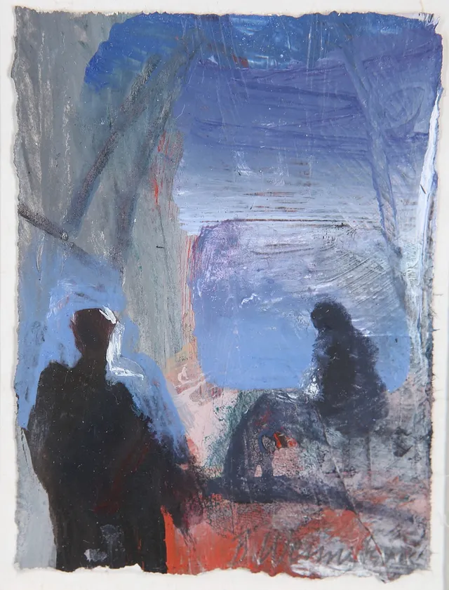 BERNDT WENNSTRÖM. Figurscen, olja på papper, signerad.