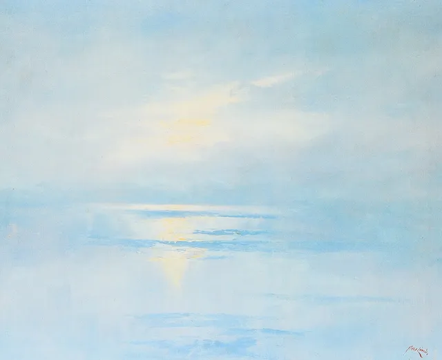 AXEL LIND. Havslandskap, signerat tryck.