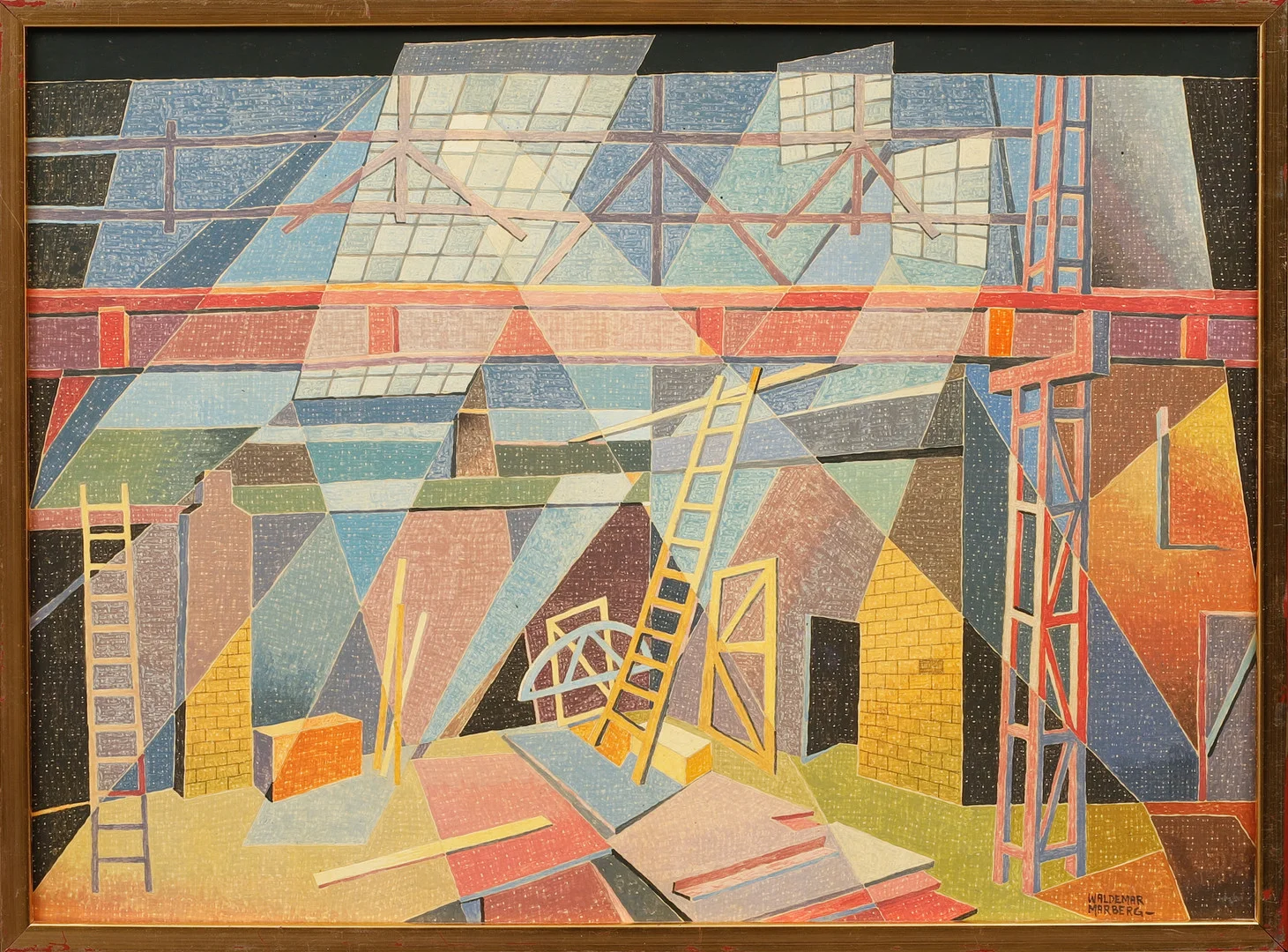 WALDEMAR MARBERG. "Verkstadsinteriör", olja på pannå, signerad och daterad a tergo 89. — Paintings — Göteborgs Auktionsverk
