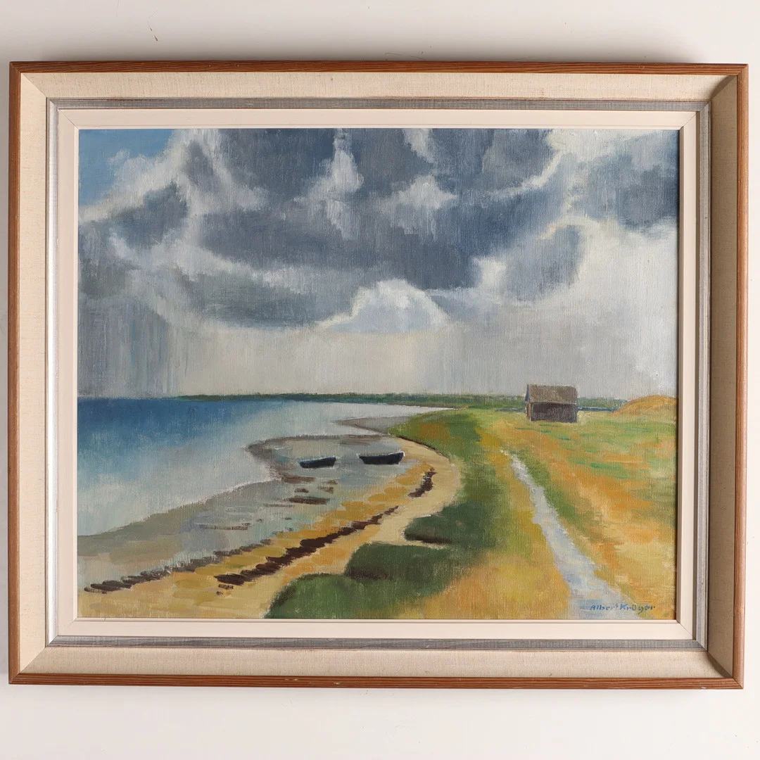 ALBERT KRÜGER. OLJA PÅ DUK, "Motljus" Öland, daterad 1953, signerad. — Paintings — Höörs Auktionshall