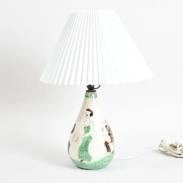 BORDLAMPE, keramik. Glaseret og håndmalet. Signeret. Danmark, 1941.