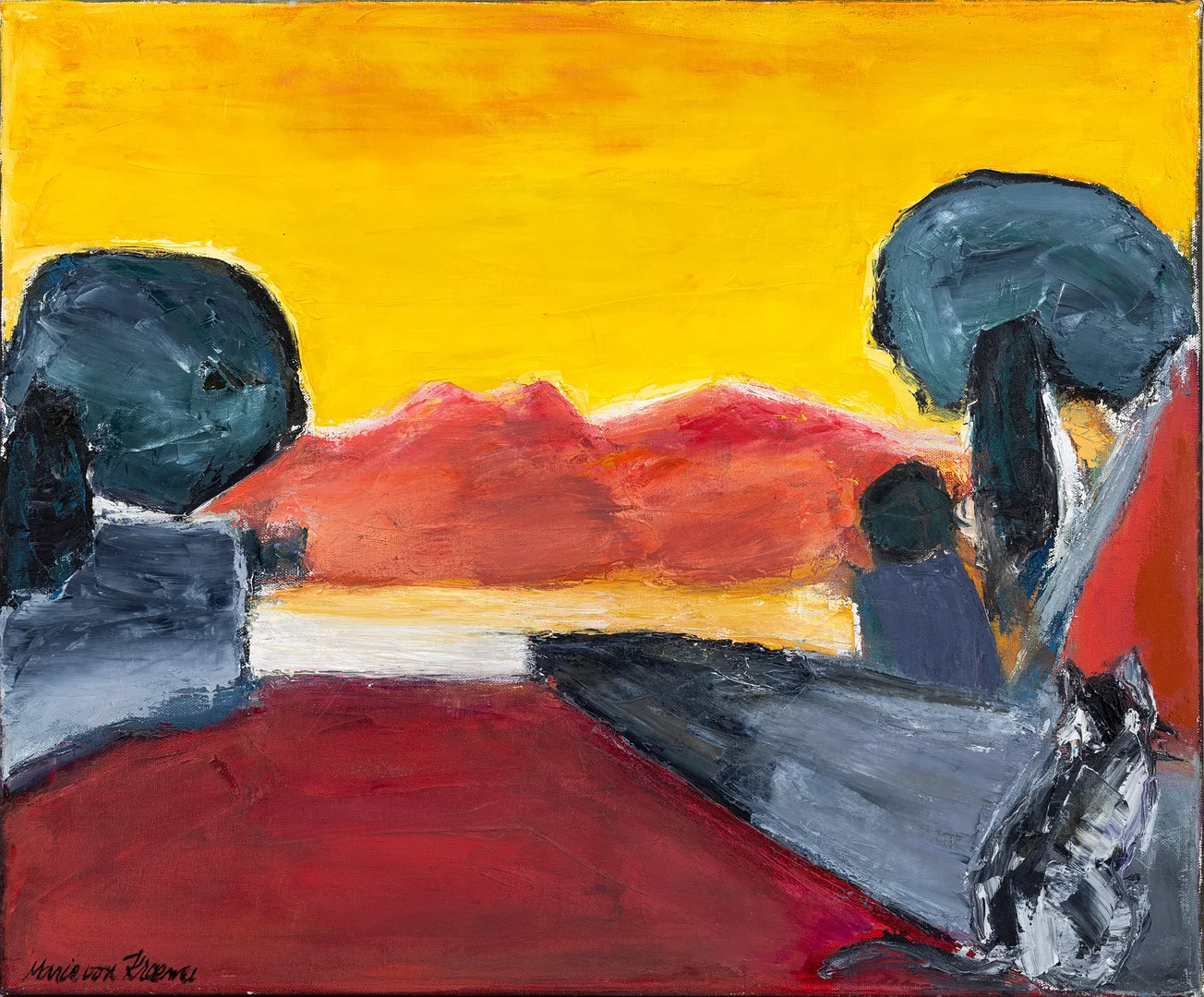 MARIE VON KRAEMER. "Oväntat besök", olja på duk, signerad. — Paintings — Auktionshuset Kolonn