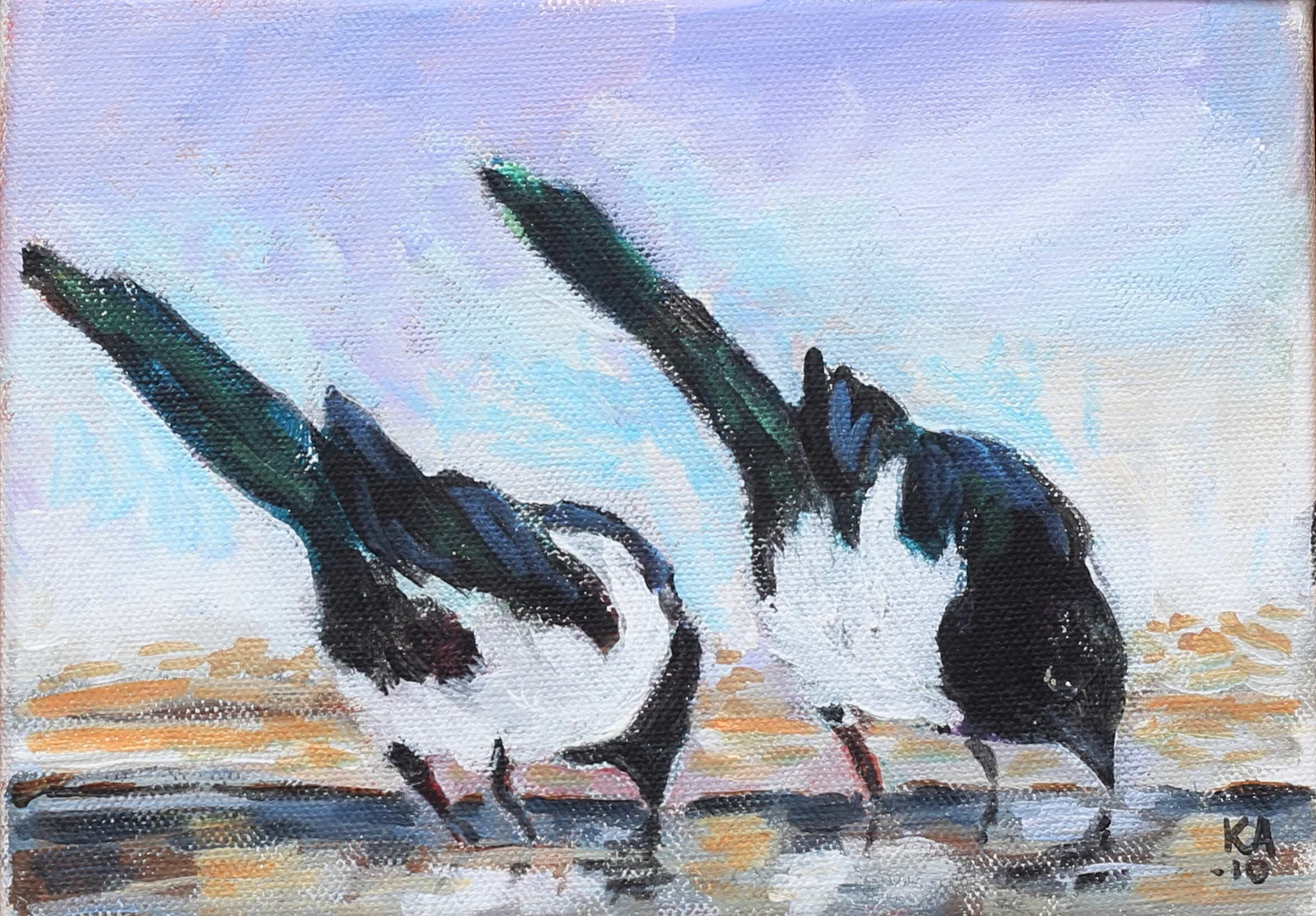 KARIN ANDERSSON (SÖDRA VI). "Skator II". Akryl på duk, signerad och daterad -10. — Paintings — Auktionshuset Thelin & Johansson
