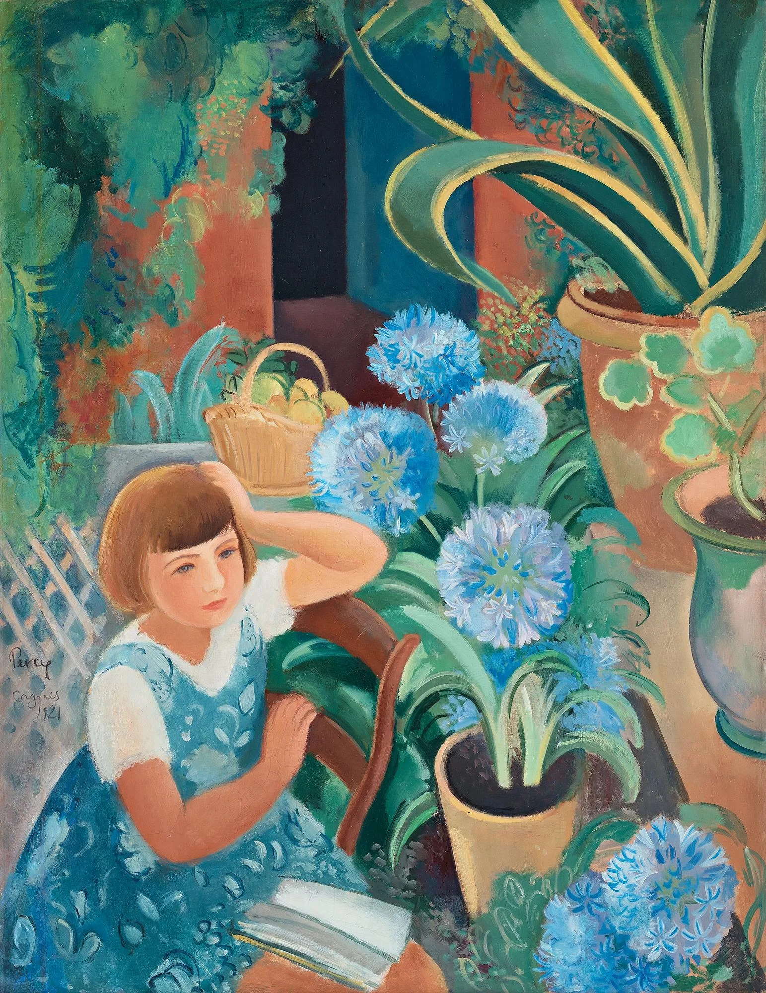 Arthur Percy, "Flicka bland blåa blommor". — Bukowskis