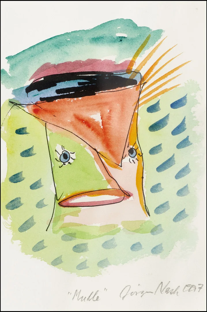JÖRGEN NASH (Danmark, 1920-2004), "Mulle", signerad och daterad 1997, blandteknik på papper. — Paintings — Crafoord Auktioner Stockholm