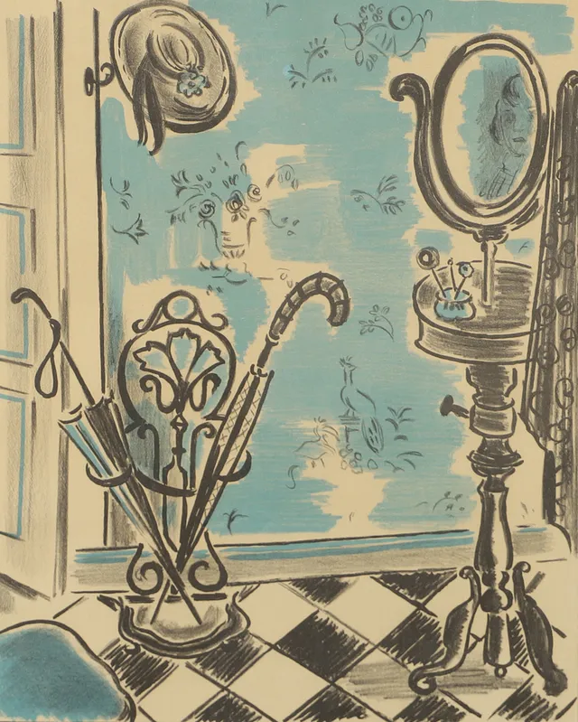 EVA HOLMBERG JAKOBSSON. Interiör, grafiskt blad, signerad -56.