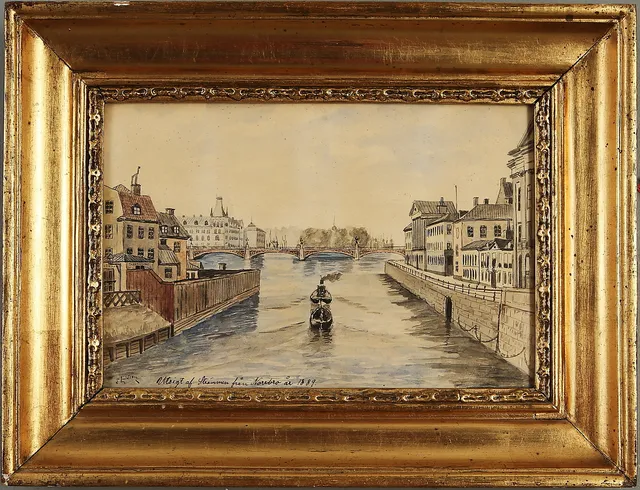 FRANS LINDSTRÖM. Akvarell, "Utsigt af strömmen från Norrbro år 1889", signerad.