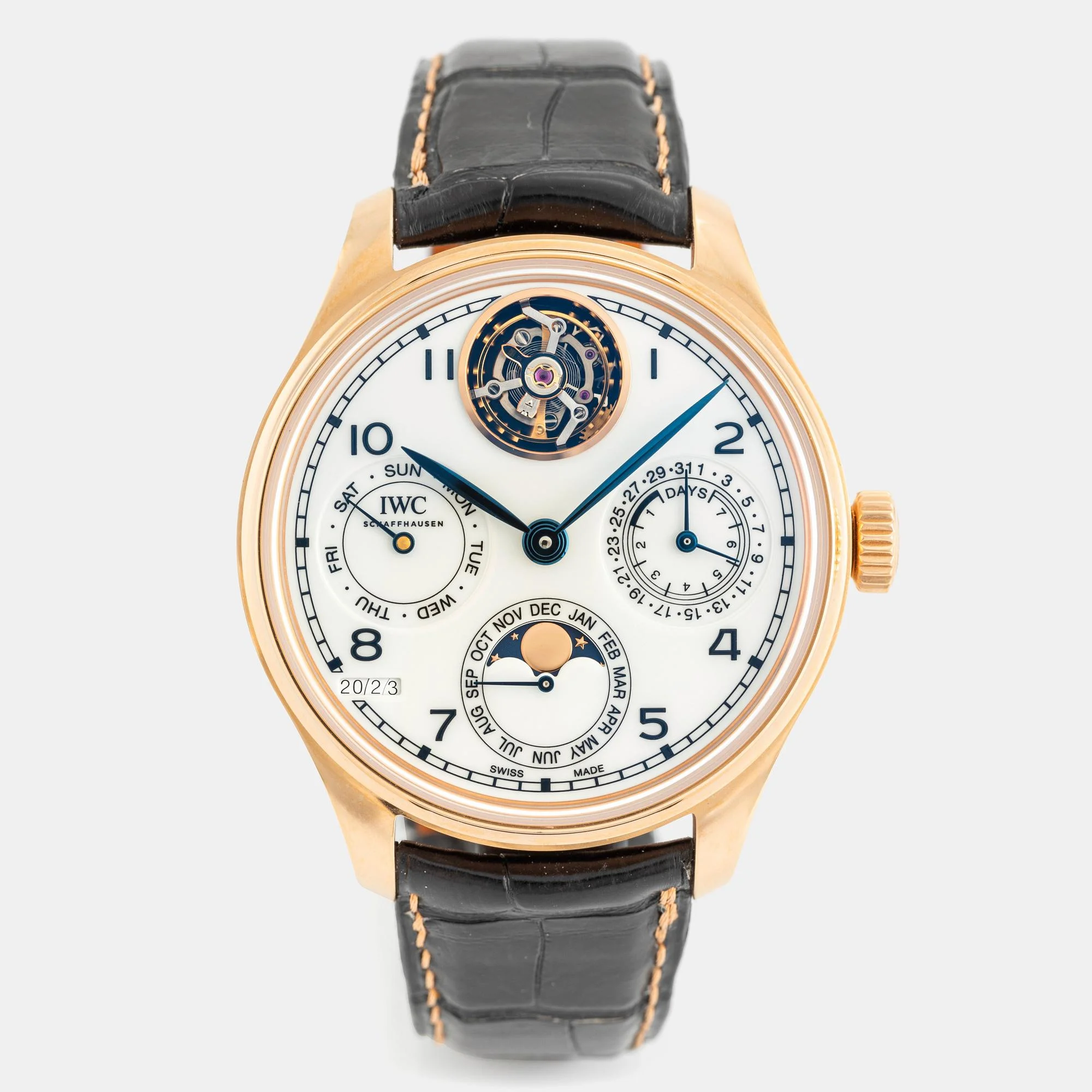 IWC, Portugieser Perpetual Calendar Tourbillon Edition “150 Years”, "18K Strap", ca 2018. — Bukowskis