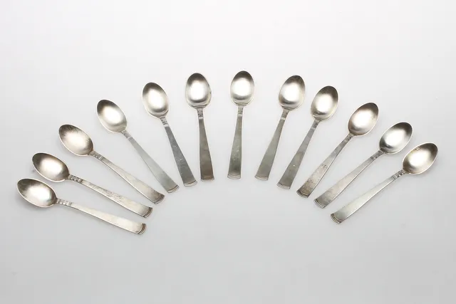TESKEDAR, tolv stycken, GAB, "Rosenholm", Silver, vikt ca 193 gram.