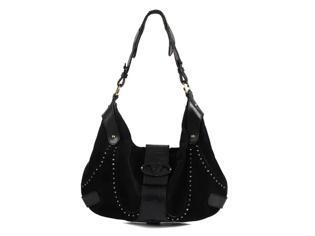 VÄSKA, VALENTINO, svart mocka, guldfärgade beslag, 45x29 cm, dustbag, slitage.