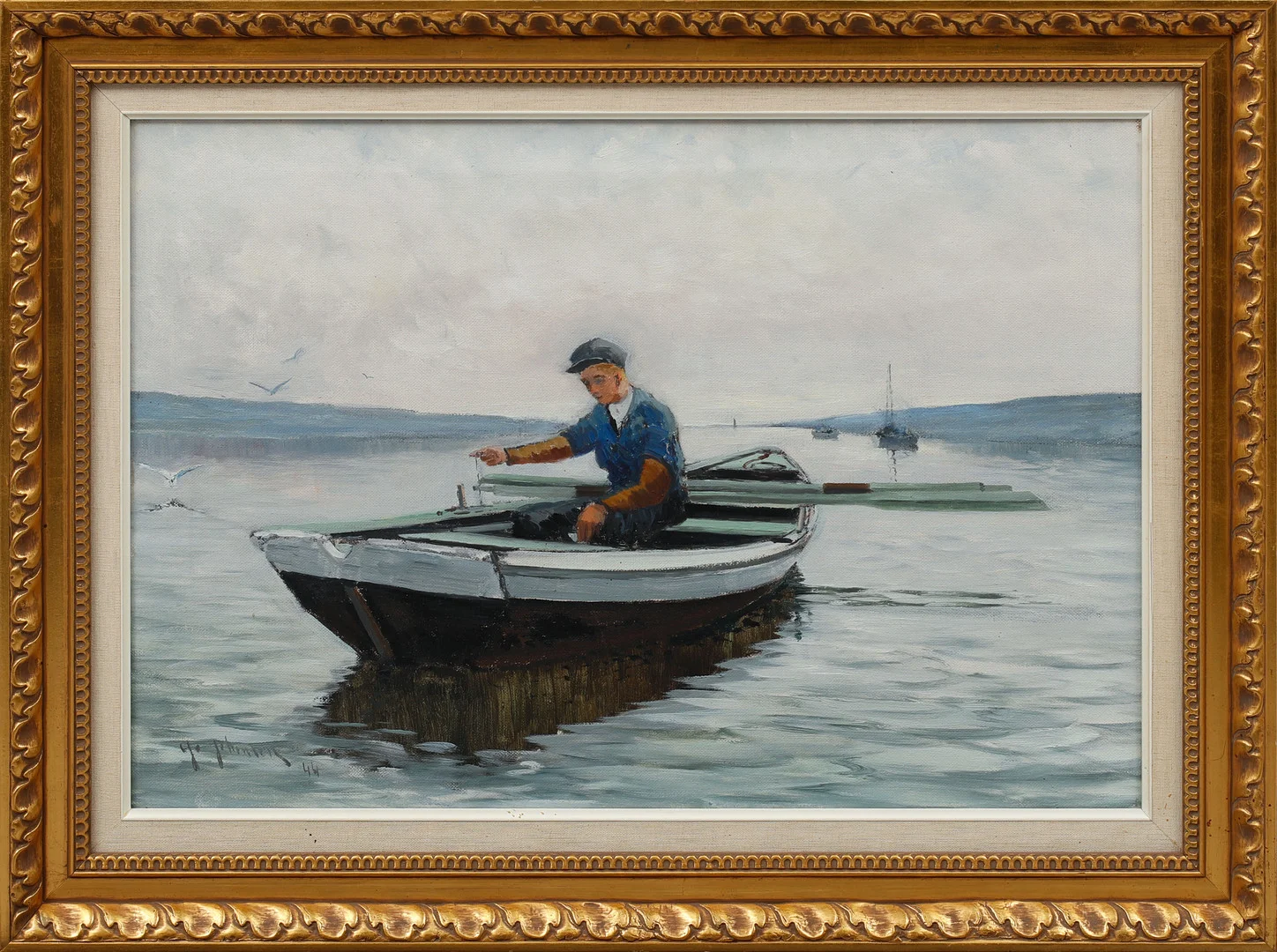 YO JOHANSSON. Metande pojke i eka. Olja på duk, signerad och daterad -44. — Paintings — Göteborgs Auktionsverk
