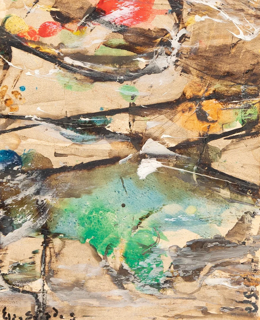 ELIN SVIPDAG. Komposition, blandteknik, signerad. — Paintings — Garpenhus Auktioner