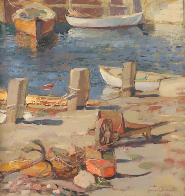 GUNNAR WALLENTIN. Hamnmotiv, olja på duk, signerad.