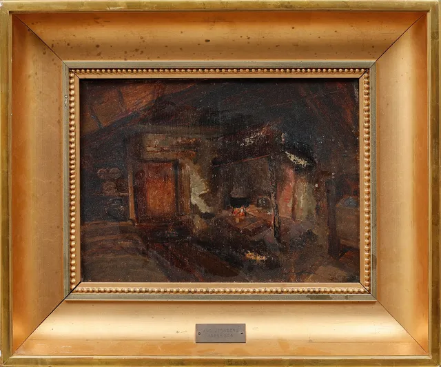 AUGUST JERNBERG. sannolikt, interiör, olja på pannå.