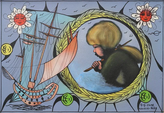 SVEN GÖRAN SVENSSON(S-G-SON). Olja på duk, Surrealistisk komposition. Signerad.