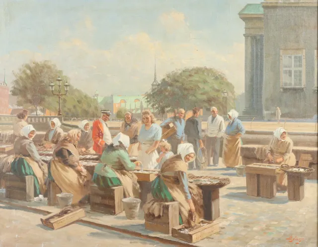 Søren Christian Bjulf: Party from Gammel Strand with fishermen's wives and postmen