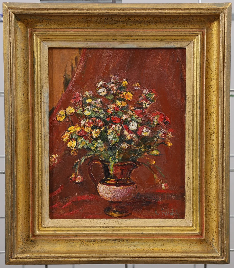 CARL RYD. "Nemestior", blomsterstilleben, olja på pannå, signerad och daterad 1936 a tergo. — Paintings — Växjö Auktionskammare