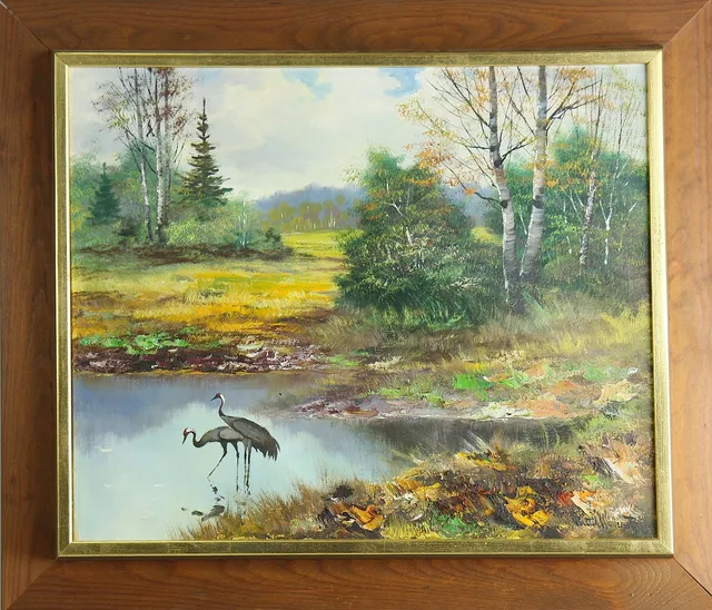 BERTIL WIDBRANT. olja på duk, tranor, naturmotiv, signerad.