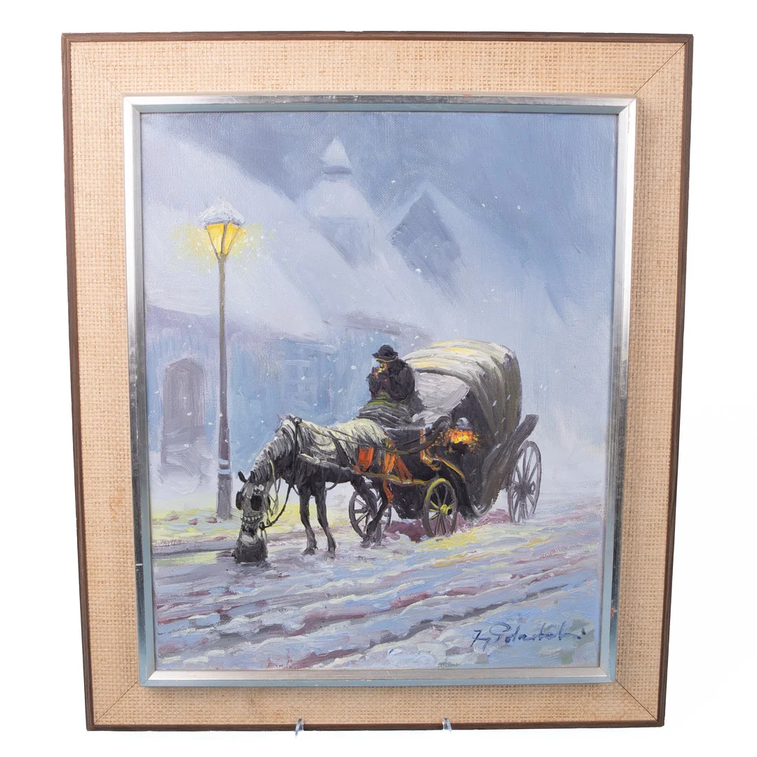 JERZY POTRZEBOWSKI (1921-1974), Droska i Krakow, 1900-tal. — Paintings — Kurage Auktion
