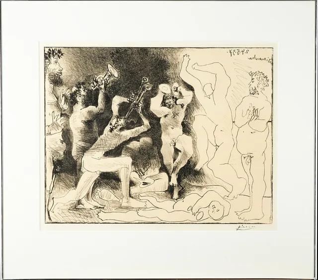 PABLO PICASSO. "La danse des Faunes", litografi, signerad i trycket, 1957.